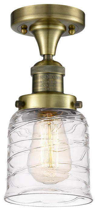 Small Bell 1 Light Semi-Flush Mount, Antique Brass, Deco Swirl