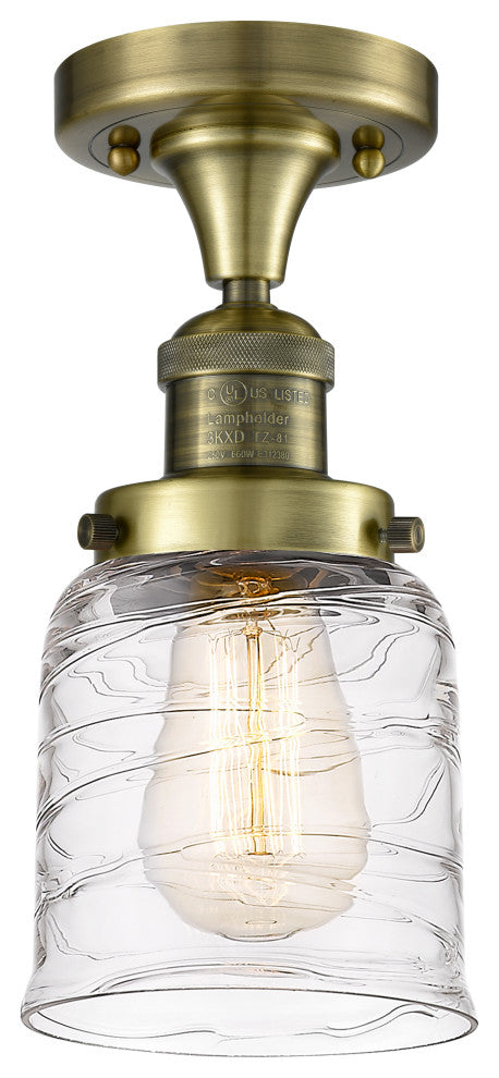 Small Bell 1 Light Semi-Flush Mount, Antique Brass, Deco Swirl