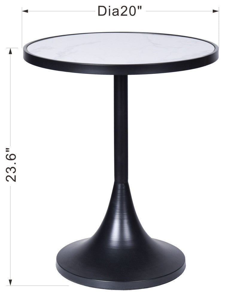Matte Black Spun Metal and Faux Marble Top Accent Table