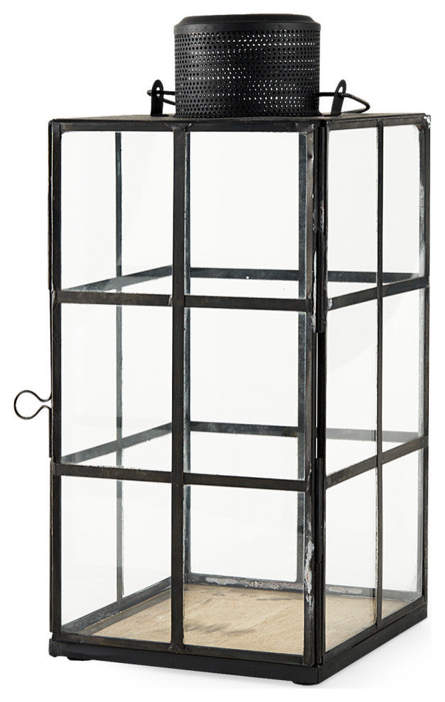 Gamfield 6.1Lx6.1Wx13.4H Medium Black Metal and Glass Lantern
