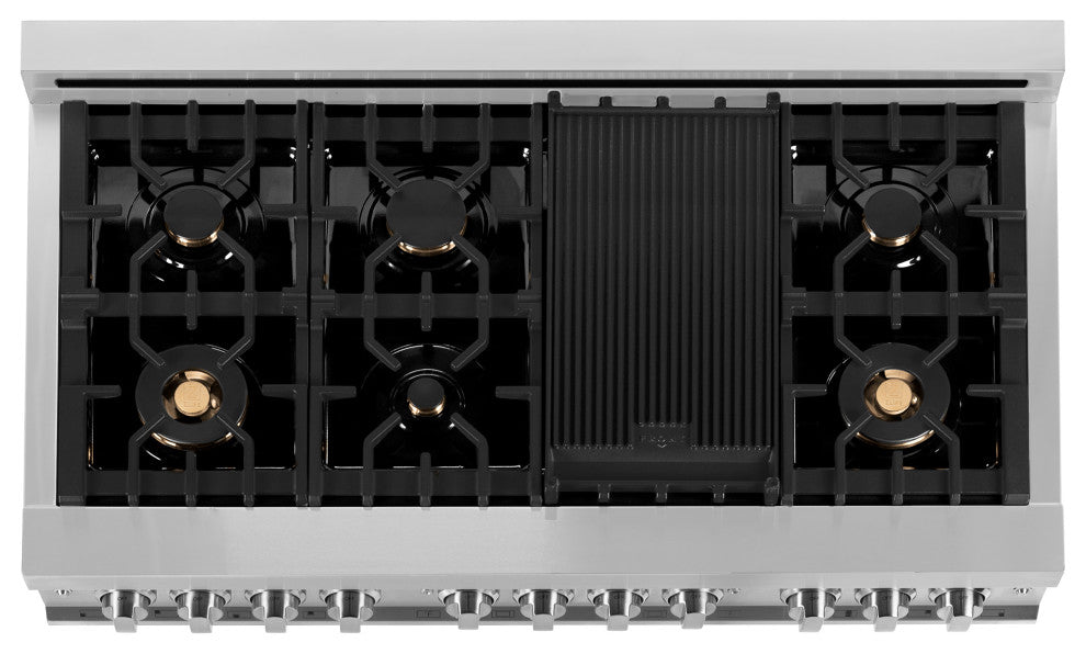 ZLINE 48" Dual Fuel Range, Stainless Steel With Brass Burners RA-BR-48