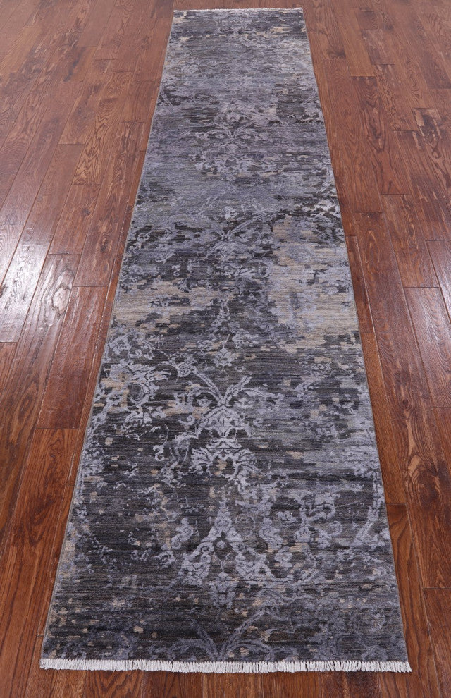 2' 8" X 11' 10" Runner Modern Handmade Wool and Silk Rug Q10335