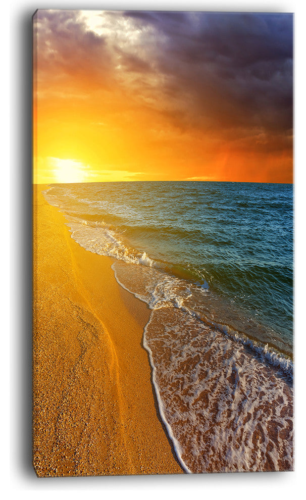 "Fantastic Yellow Sky in Blue Beach" Seashore Canvas Print, 20"x40"