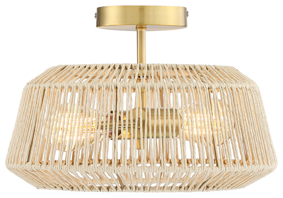 14" W 2-Light Rattan Semi-Flush Mount Ceiling Light