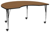 Mobile 48"x72" Kidney Oak Thermal Laminate Activity Table, AdjustableLegs