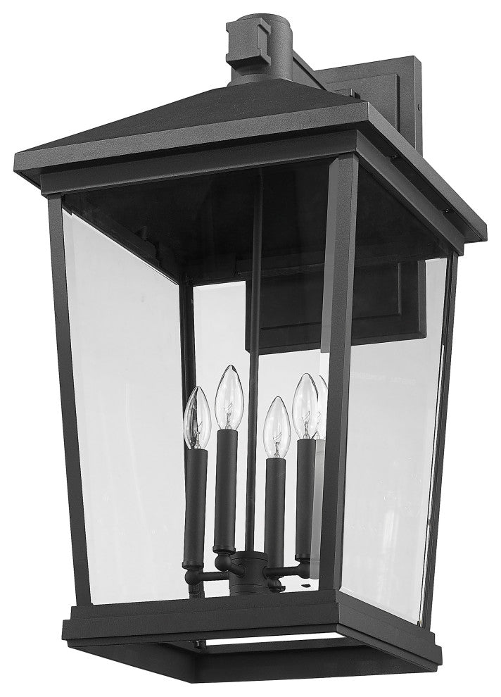 Zlite 568XXL-BK 4-Light Outdoor Wall Sconce, Clear Beveled