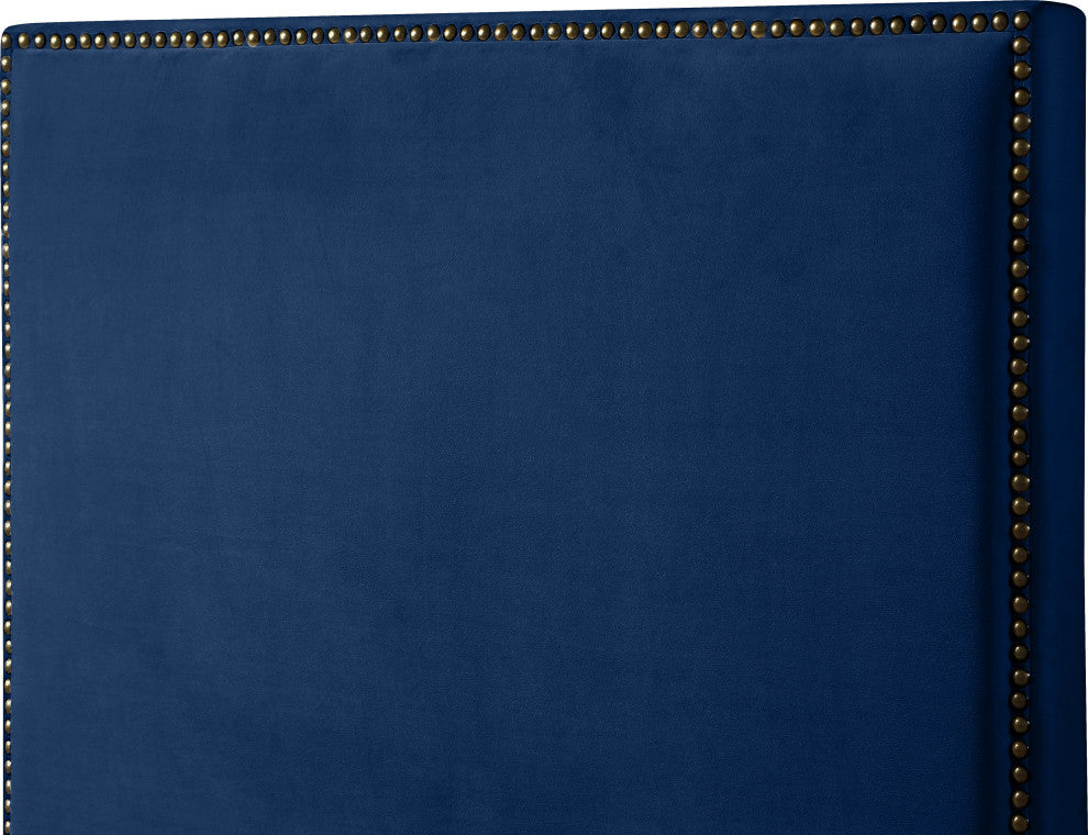 Harlie Velvet Upholstered Bed, Navy, Queen