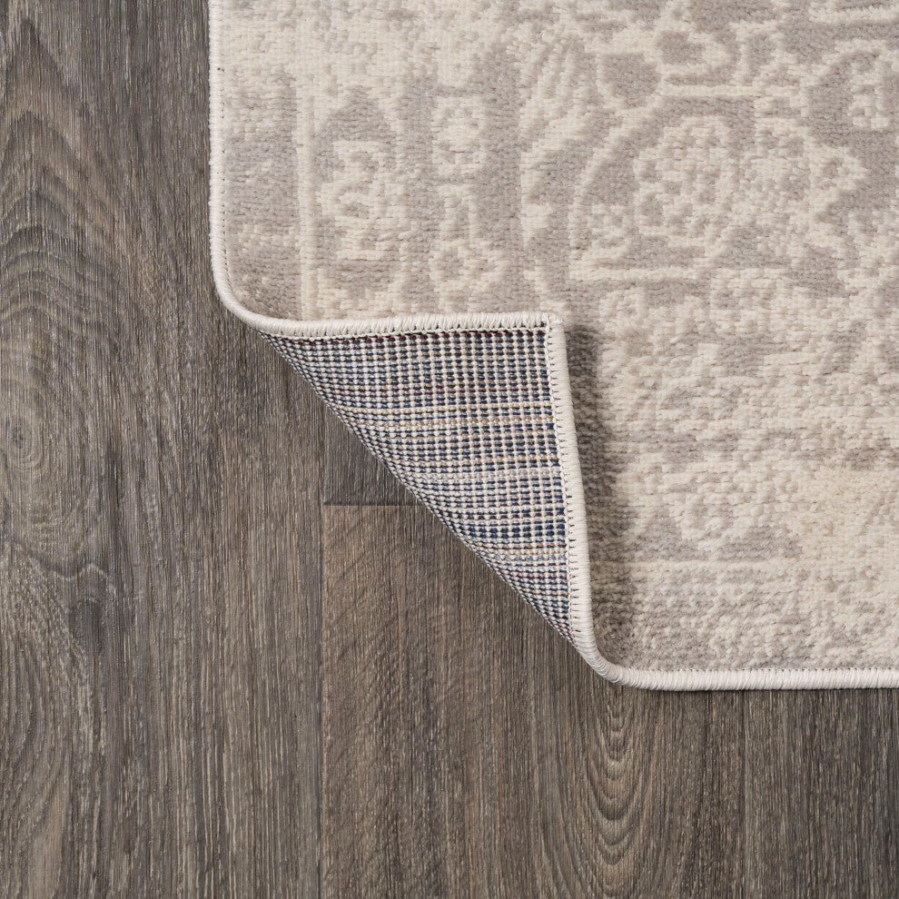 Alhambra Ornate Medallion Modern Runner Rug, Ivory, 8'x10'