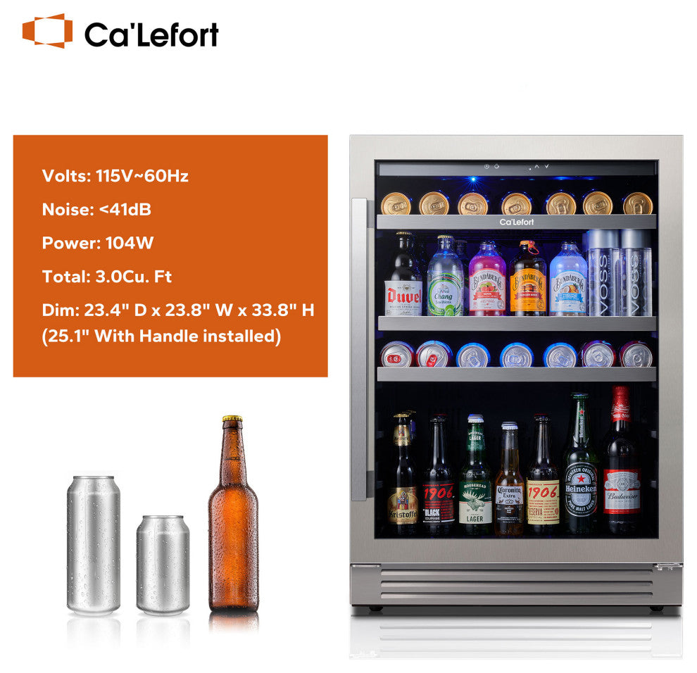 Ca"™Lefort 24" Drink Fridge: 180 Can, LED Lights, Built-In/Freestanding