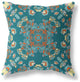 18" Teal Orange Wreath Indoor Outdoor Zippered Throw Pillow