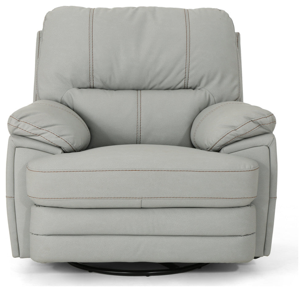 GDF Studio Laurent Leather Swivel Power Recliner, Light Gray/Black
