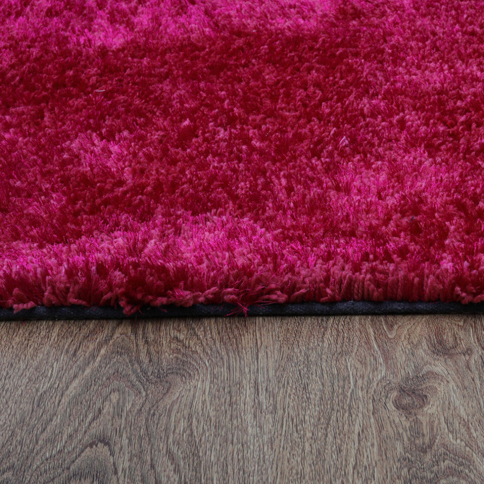 HAND TUFTED SHAG POLYESTER ECO-FRIENDLY AREA RUGS, Dark Pink Color, Solid Design