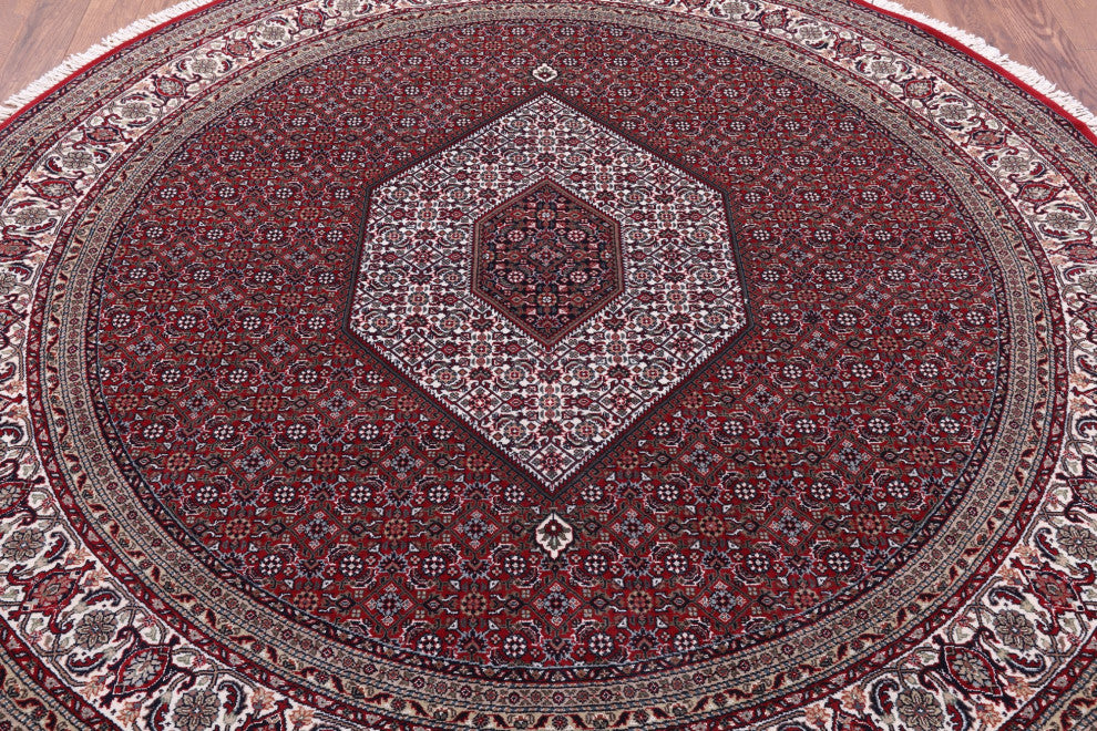 8' Round Fine Persian Bijar Wool and Silk Hand Knotted Rug Q9498