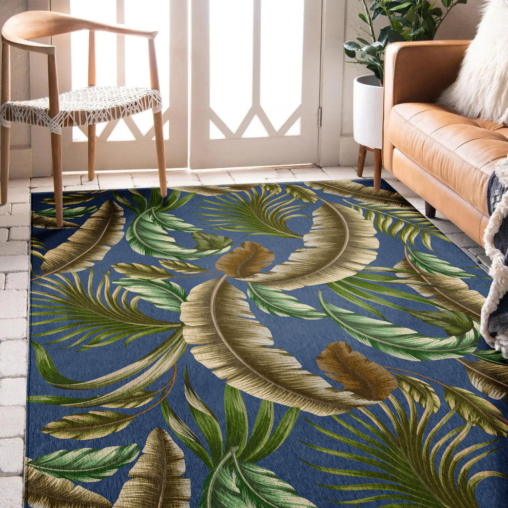 Indoor/Outdoor Tropics TC1 Indigo Machine Washable 10' x 14' Rug