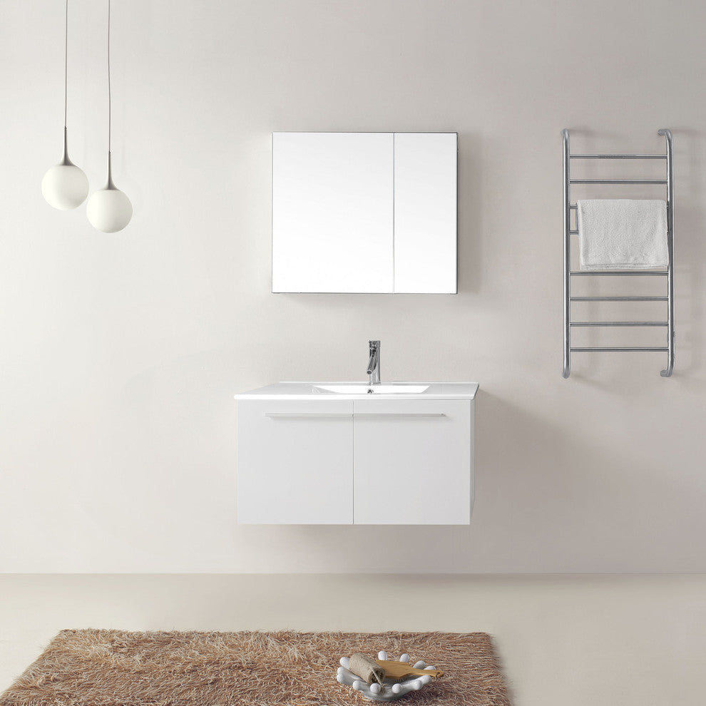 Midori 36" Single  Gloss White Vanity  Gloss White with  Chrome Faucet and Mirr