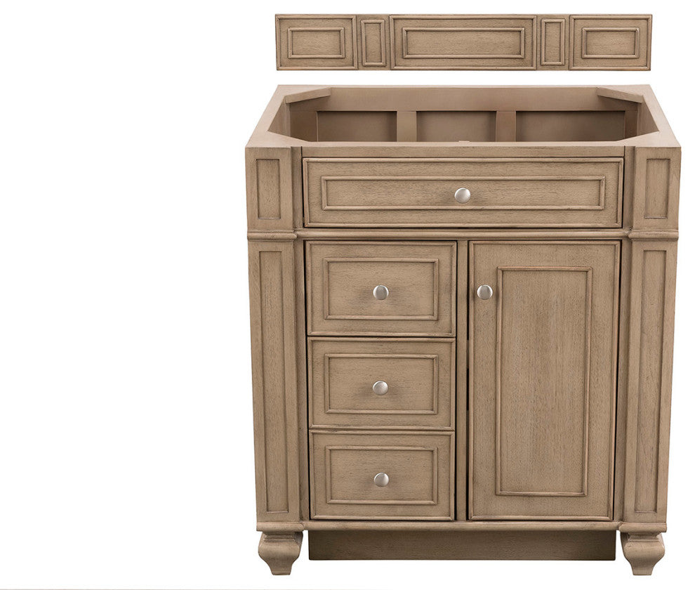 Bristol 30" Single Vanity Whitewashed Walnut, Ethereal Noctis Quartz