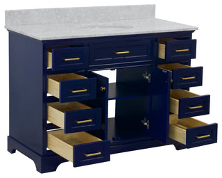 Aria 48" Bathroom Vanity, Royal Blue, Carrara Marble