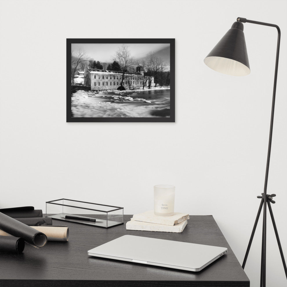 Winter at Powder Mill Rural Landscape Framed Photo Paper Wall Art Prints, Black, 12" X 16"