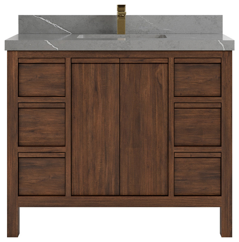 Elizabeth 42 Single Sink Bath Vanity in Dark Walnut Teak 2" Piatra Gray