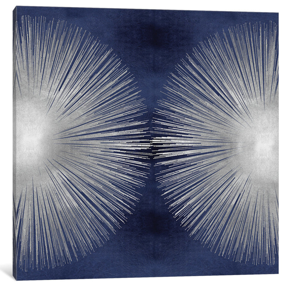 "Silver Sunburst On Blue II" by Abby Young, Canvas Print, 18"x18"