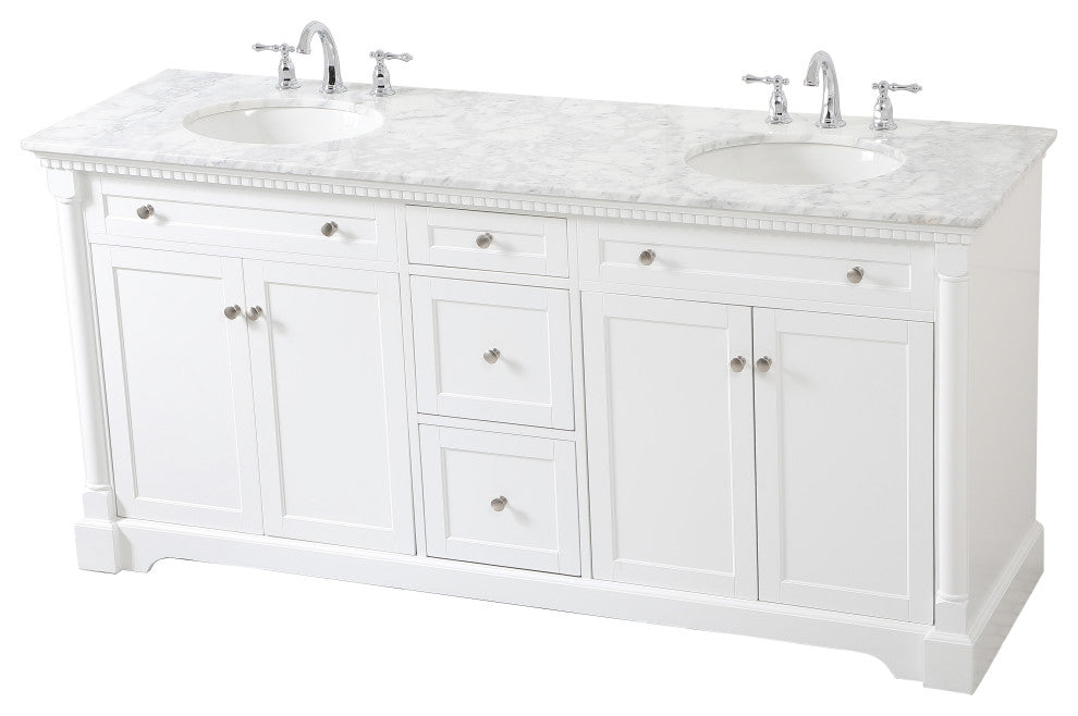 Home Living 21.5" Transitional Black-Light Bathroom Vanity, White, 72