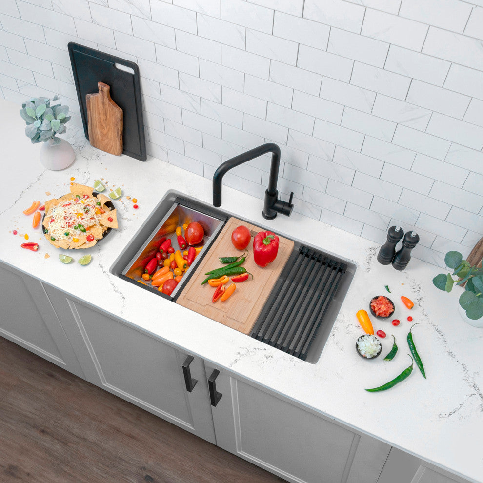 Stylish 28" Dual Mount Single Bowl Gray Granite Kitchen Sink