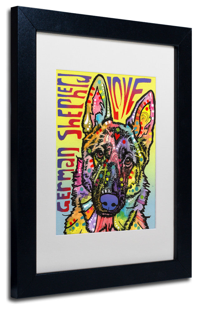Dean Russo 'German Shepherd Luv' Art, Black Frame, White Matte, 14"x11"