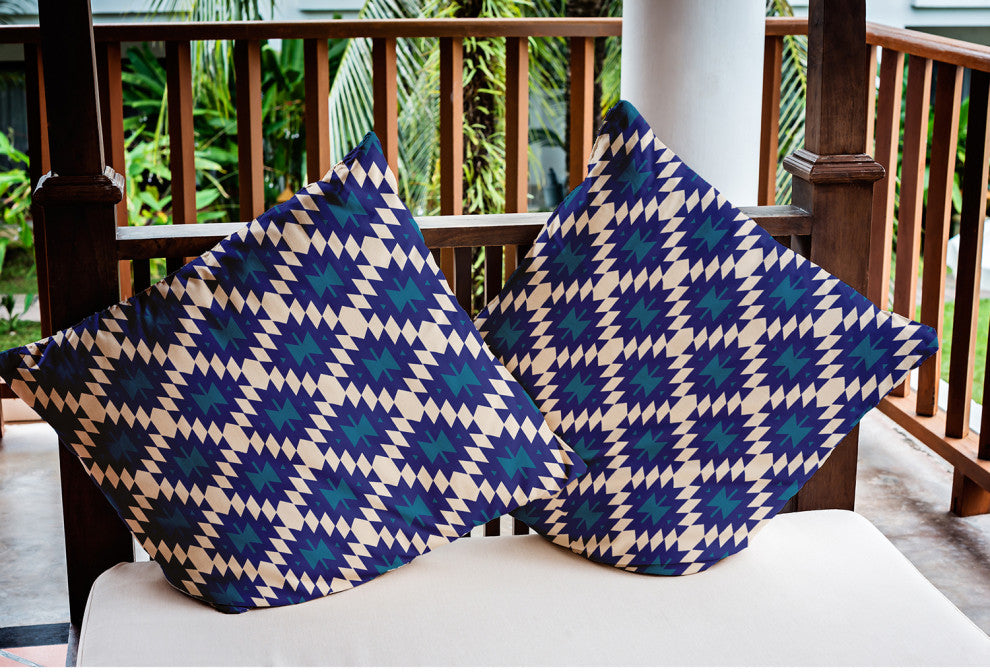 18" x 18" Geo Craze Indoor/Outdoor Polyester Throw Pillow, Autumn Blue