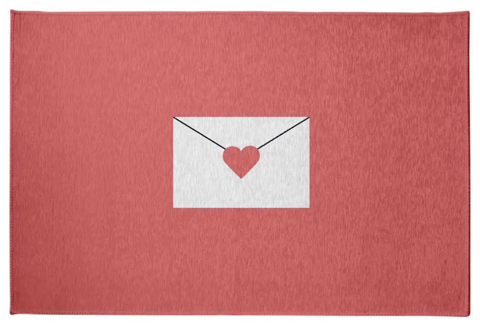 Love Letter Valentines Chenille Rug, Coral, 4'x6'