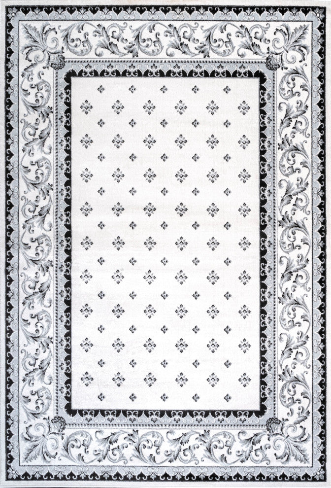 Acanthus French Border, Cream and Light Gray, 3x5