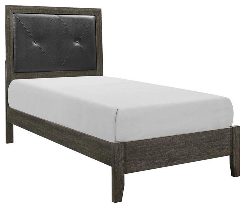 Lexicon Edina Contemporary Wood and Faux Leather Twin Bed in Dark Gray/Black