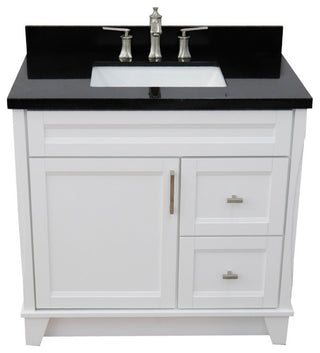 37" Single Sink Vanity, White Finish With Black Galaxy Granite