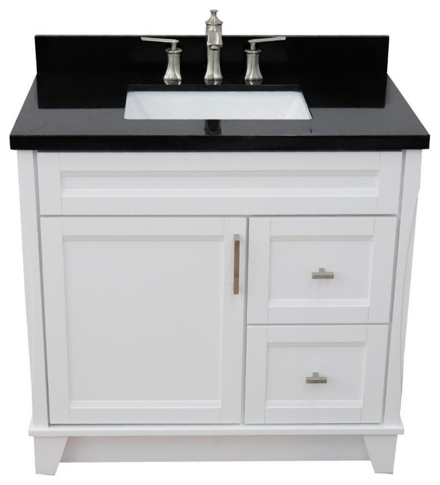 37" Single Sink Vanity, White Finish With Black Galaxy Granite