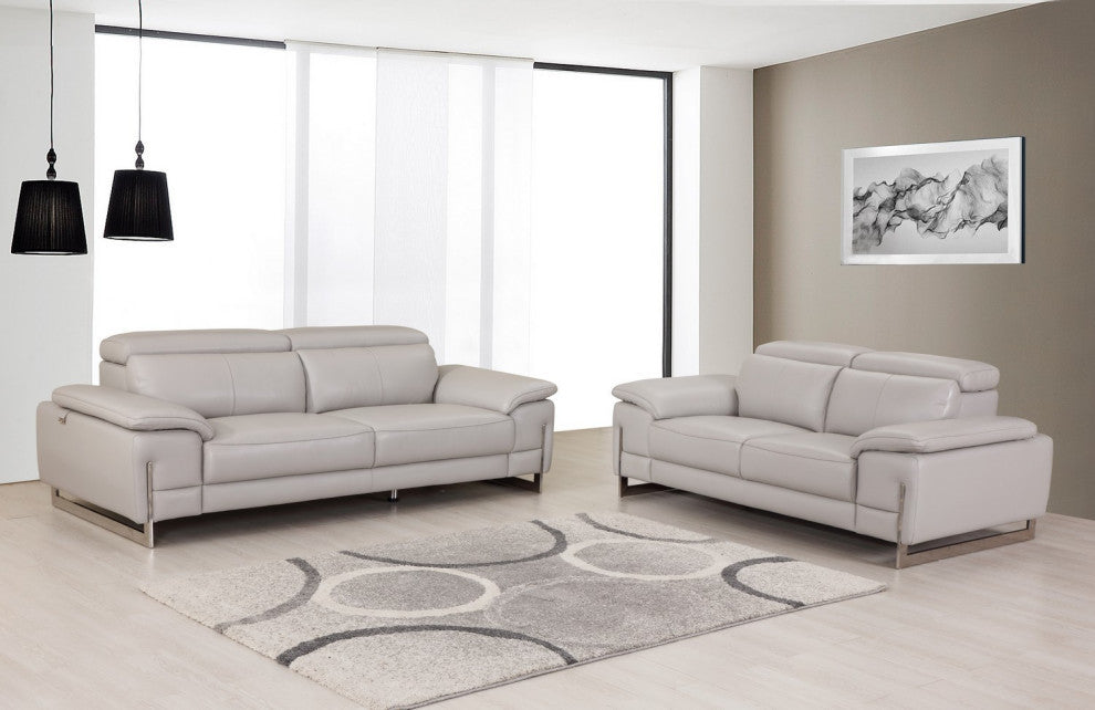 Turin Contemporary Genuine Italian Leather 2-Piece Set Light Gray