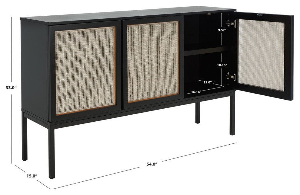 Safavieh Zadie 2 Shelf Rattan Sideboard, Black/Natural
