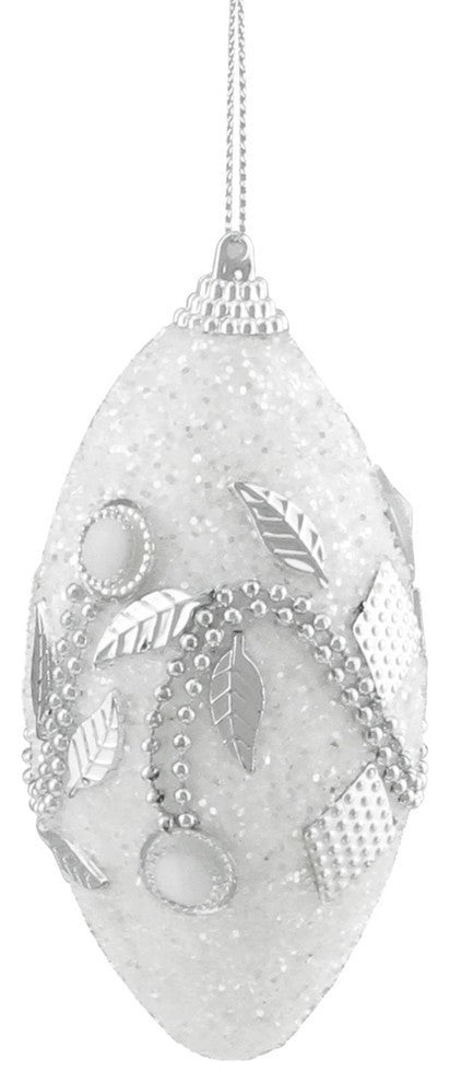 White and Silver Beaded and Glittered Christmas Ornaments, Set of 4