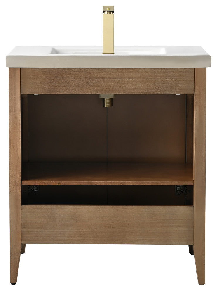Vanity Art Freestanding Vanity, Walnut, 30", Single Sink, Golden Brushed
