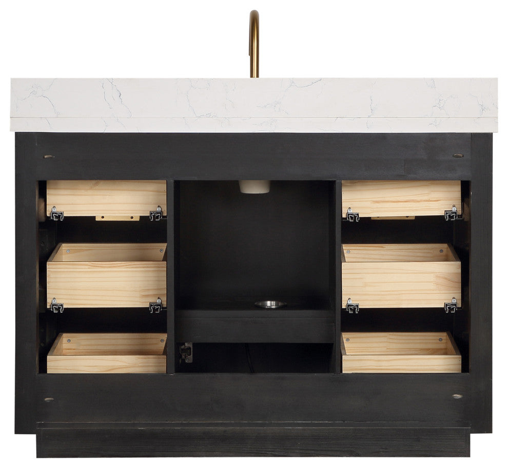 Vinnova Cadiz Bath Vanity, Composite Stone Top, Black, 48", No Mirror