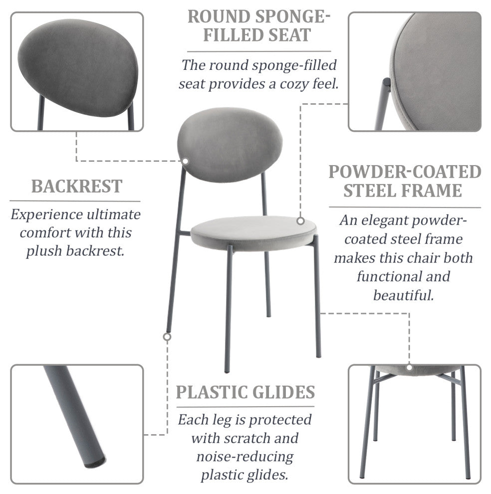 LeisureMod Euston Modern Velvet Dining Chair with Grey Steel Frame, Gray