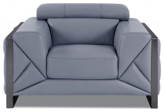 Mod Slate Blue Leather and Chrome Deco Accent Chair