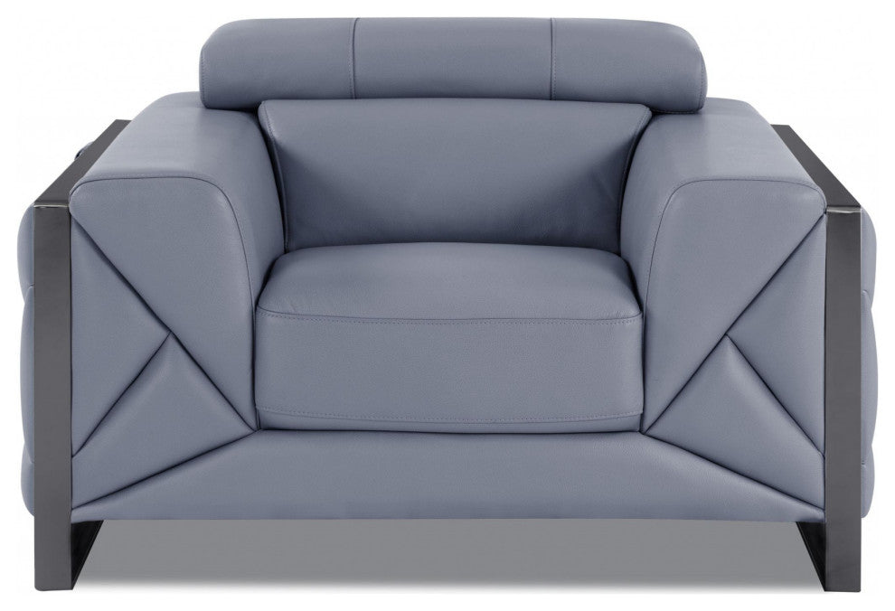 Mod Slate Blue Leather and Chrome Deco Accent Chair