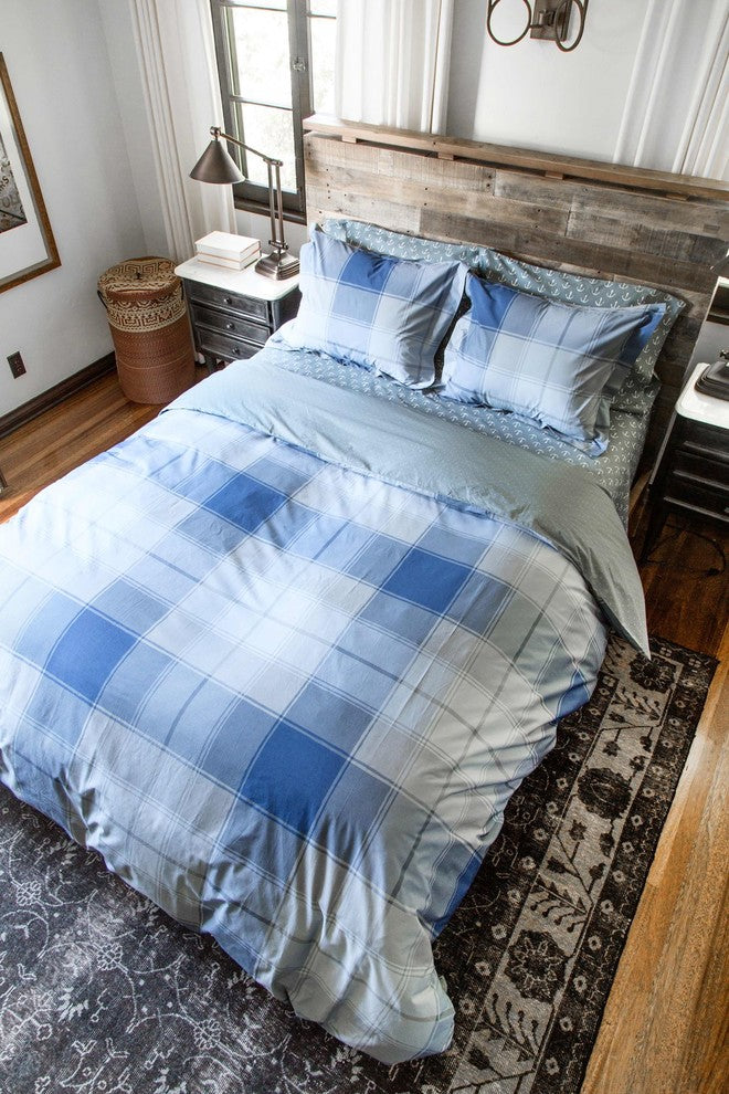 Pale Blue Plaid Duvet Cover Set Set