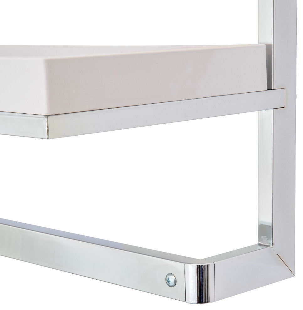 Danya B. Wall Mounted Chrome Towel Rack and Shelf With Removable White Tray