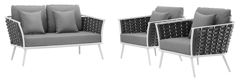 Stance 3 Piece Outdoor Patio Aluminum Sectional Sofa Set