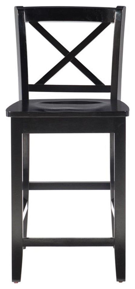 Linon X Back Wood Counter Stool 24" Seat Height in Black Painted Finish