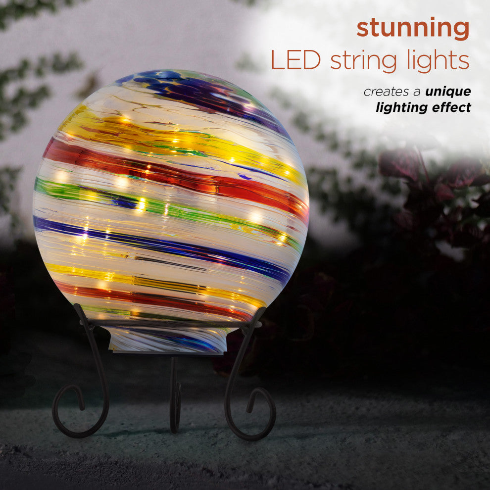 Alpine Colorful Gazing Globe With LED Lights, 10"Tall