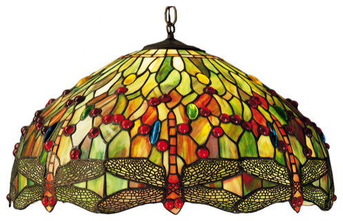Meyda Lighting 16733 22"W Tiffany Hanginghead Dragonfly Pendant