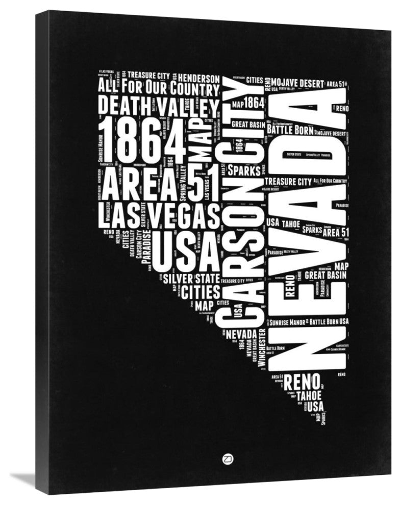 "Nevada Black and White Map" Fine Art Print