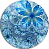 Blue Fractal Flower Pattern Design, Floral Round Wall Art, 36"