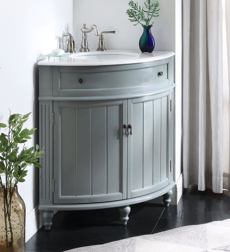 24 Inch Triadsville Grey Corner Design Bathroom Vanity With Quartz Top
